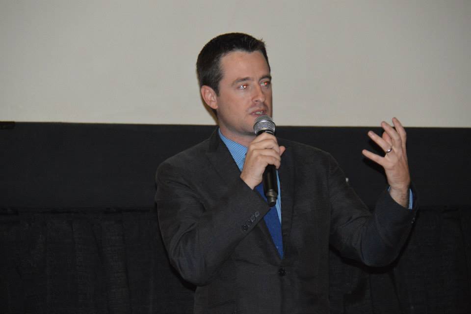 Sean Bloomfield speaking before a screening of one of his films.