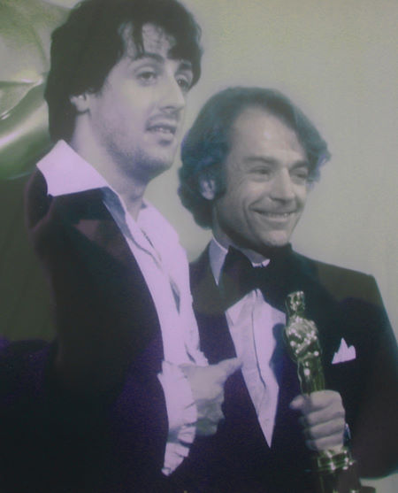 Sylvester Stallone and director John G. Avildsen on Oscar night when John won Best Director for 