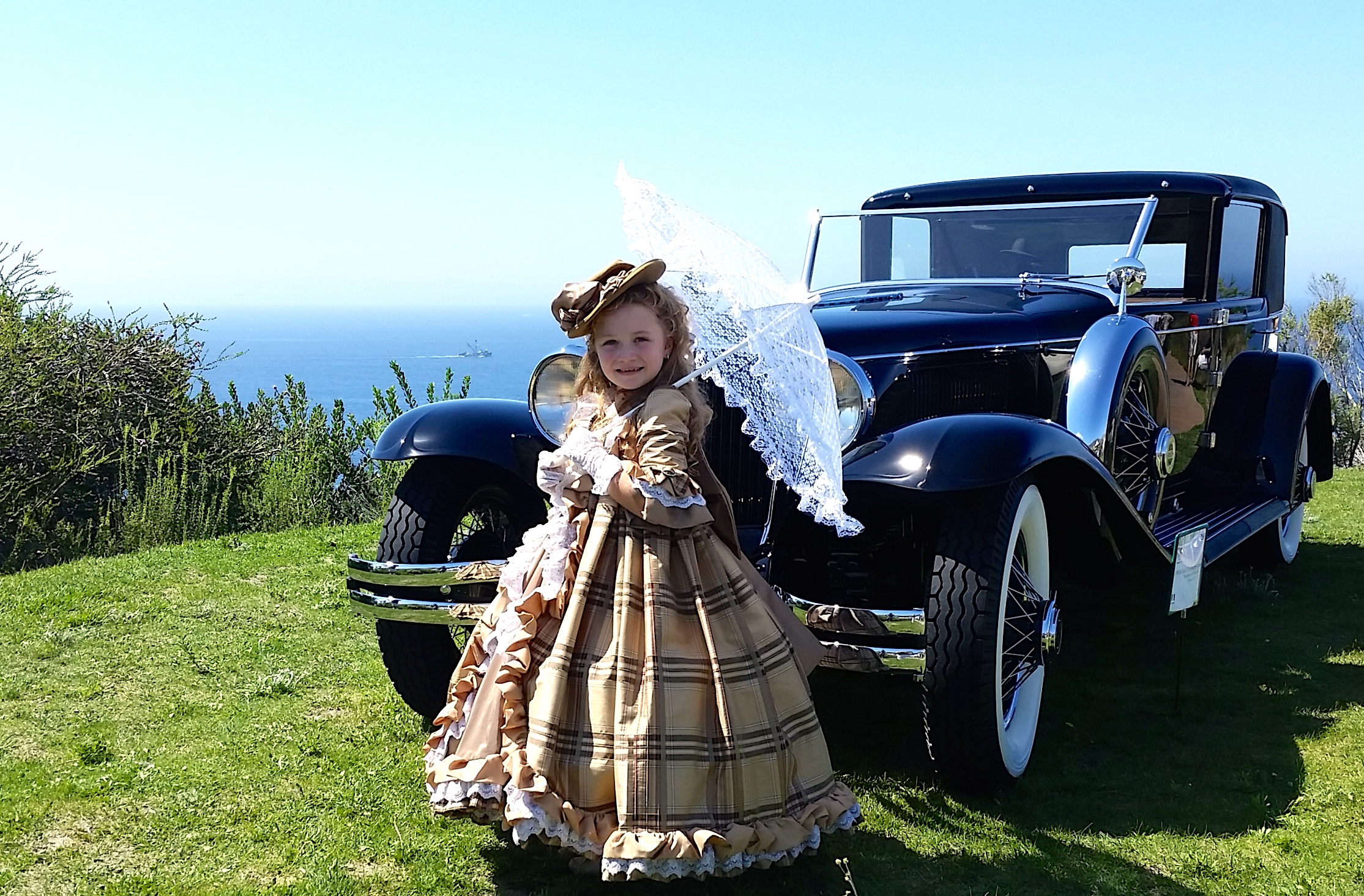 Rosanna at 2014 PV Concours D'Elegance Pleasure Road Rallye and Gala Celebrating Automotive Innovation. Vintage Dress custom designed and made by Oxana Foss