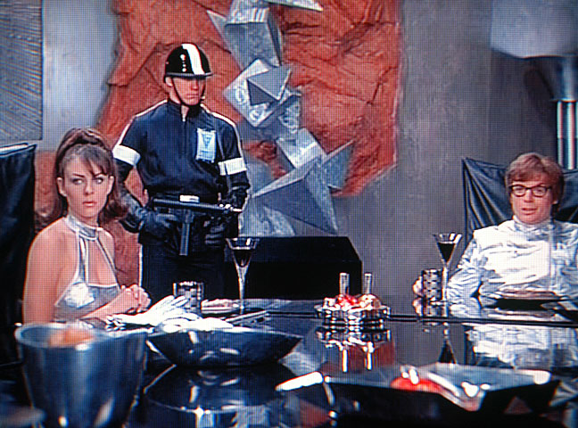 Bruce Gray's sculpture Qube #2 is featured in the center of this scene from the film Austin Powers, International Man of Mystery. (Dr. Evil's lair).