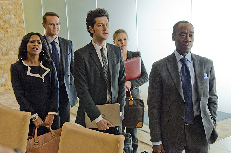 Still of Don Cheadle, Nia Long, Kristen Bell, Josh Lawson and Ben Schwartz in House of Lies (2012)