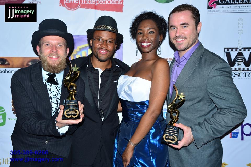 Prus, Jarrod Knowles, Dionne Seay, and Derek Wayne Johnson at WideScreen Festival Award Show [3-Mar-15] at AMC 24 Aventura