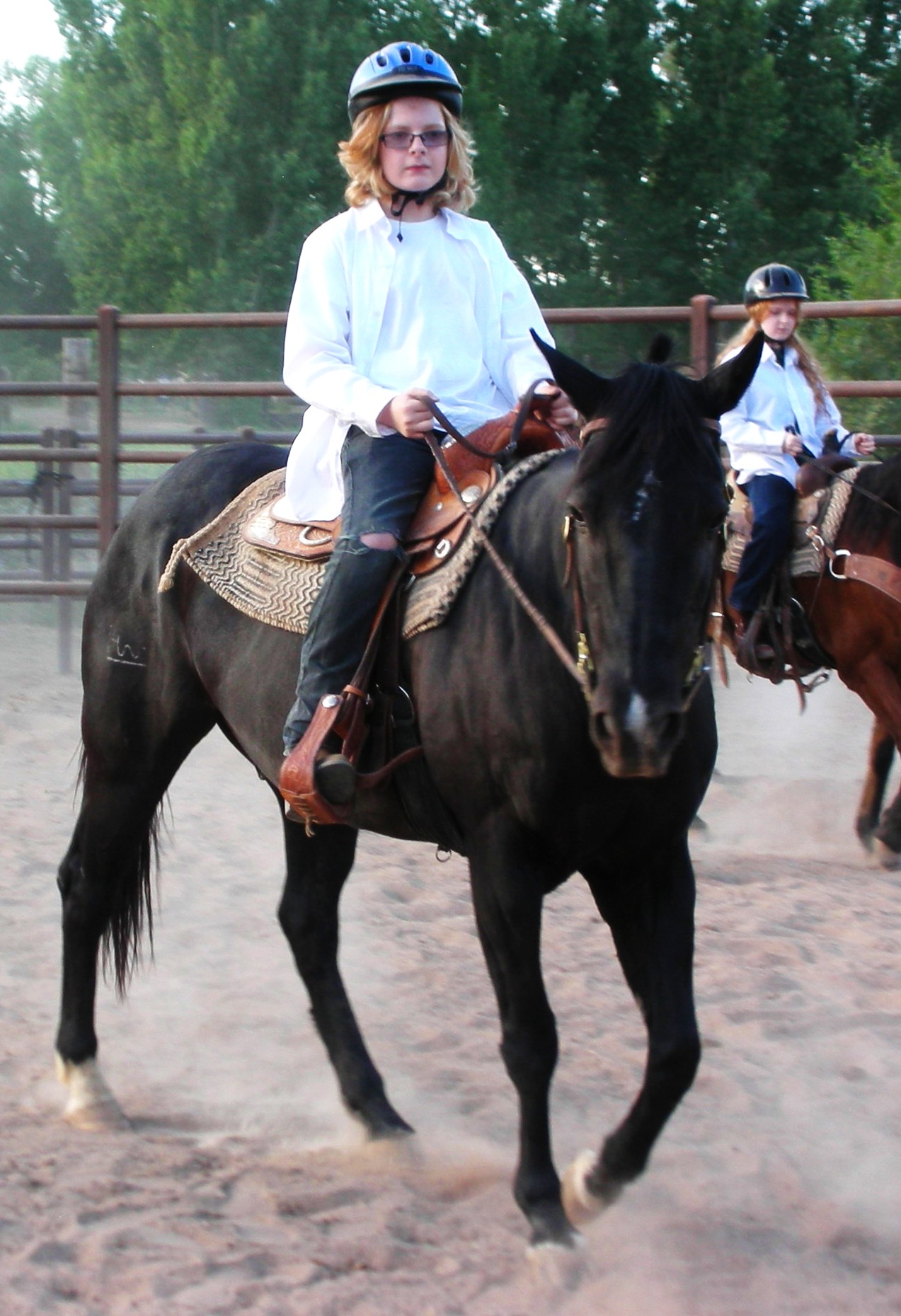 Actor Konnor Dickinson training, Western Equestrian style, on Spider, an Arabian Horse.