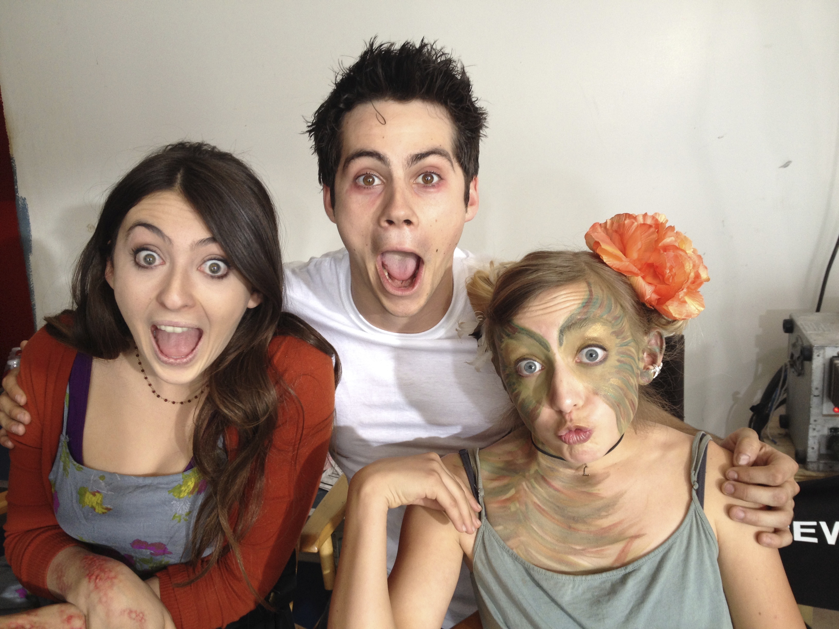 On the set of MTV's Teen Wolf. Clair Bryétt Andrew, Dylan O'Brien, Lily Bleu Andrew