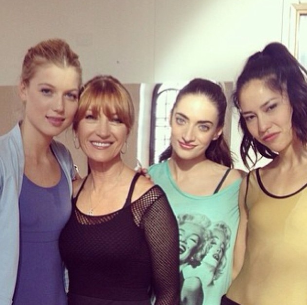 Anabel Kutay on the set of High Strung with co-stars Keenan Kampa, Jane Seymour and Sonoya Mizuno