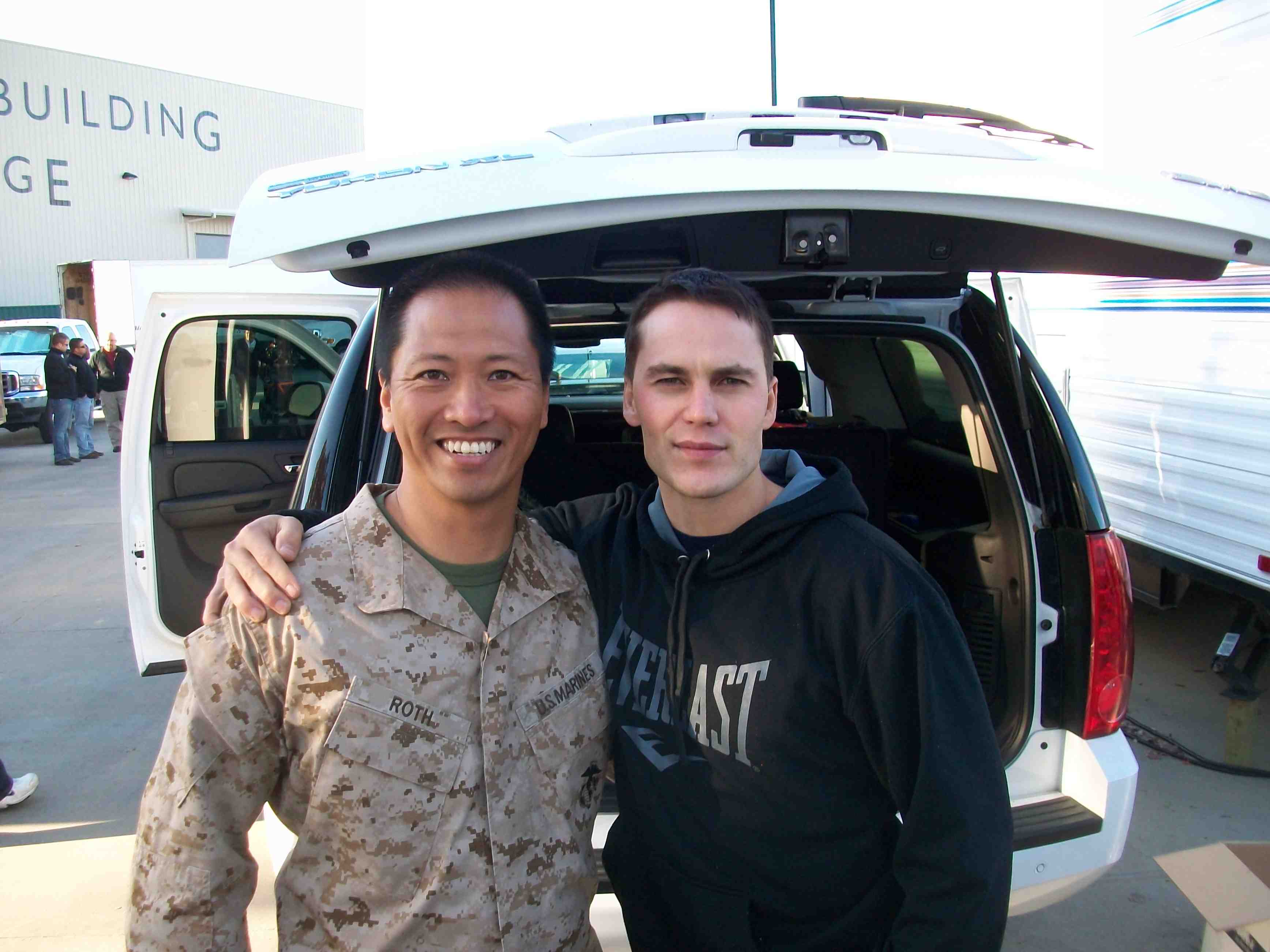 With Taylor Kitsch on set of Battleship