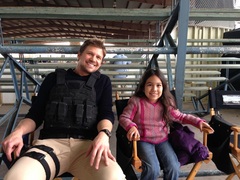 On set of Killer Women with actor Marc Blucas.