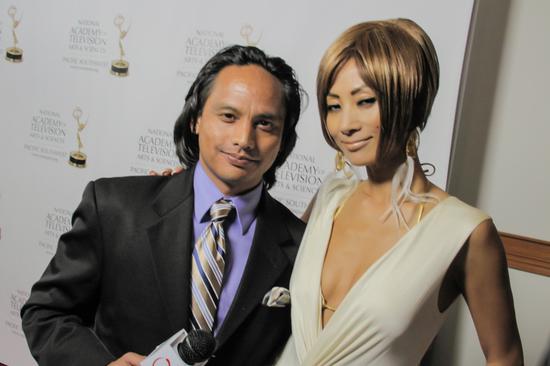 David Kamatoy & Bai Ling at Pacific Southwest Emmys 2012. David Kamatoy about to interview Actress and Presenter for the evening, Bai Ling.