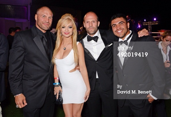 Randy Couture, Mindy Robinson, Jason Statham, and Victor Ortiz attend The Expendables 3 private dinner and party at Gotha Night Club in Cannes, France. May 18, 2014