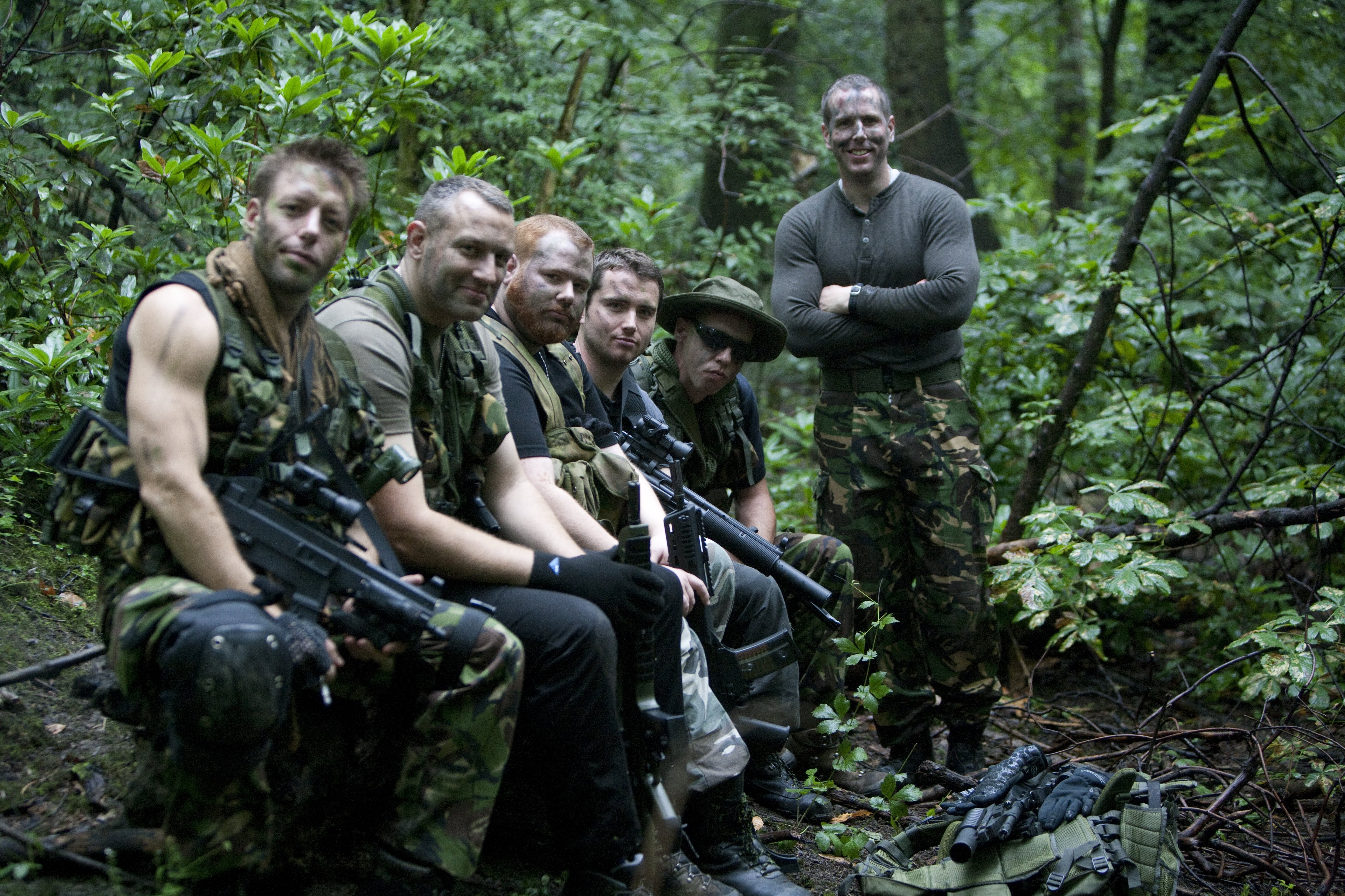 James McCabe, Ben Waldram, Chris Battelle, Andrew Gibney, Edward C. Parker and Nigel Woodings on the set of Slaughter Is the Best Medicine.