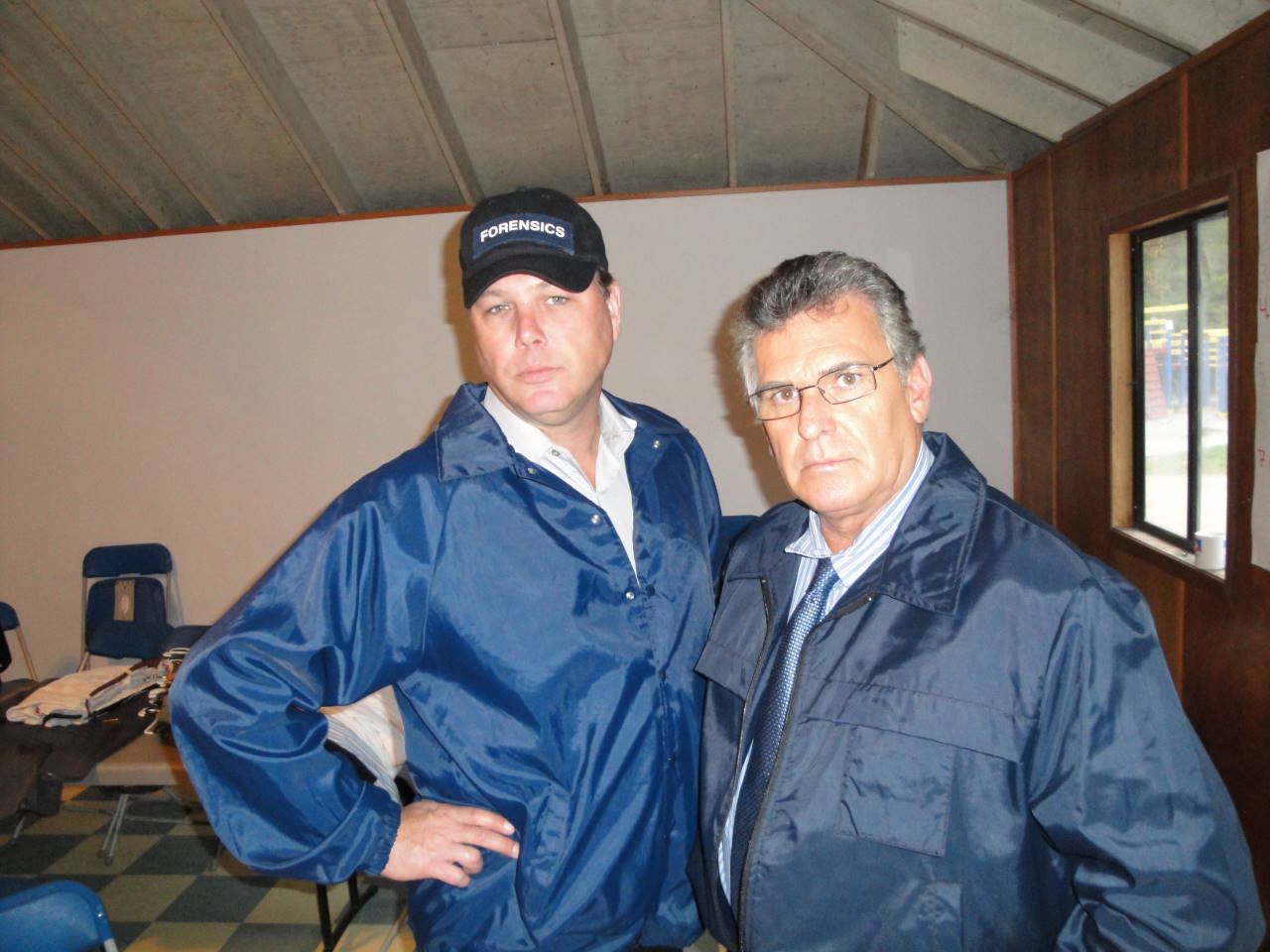 Forensic Officer Randy Brown and Police Detective Wayne Johnson on the set of Cottage Country, Whizbang Films