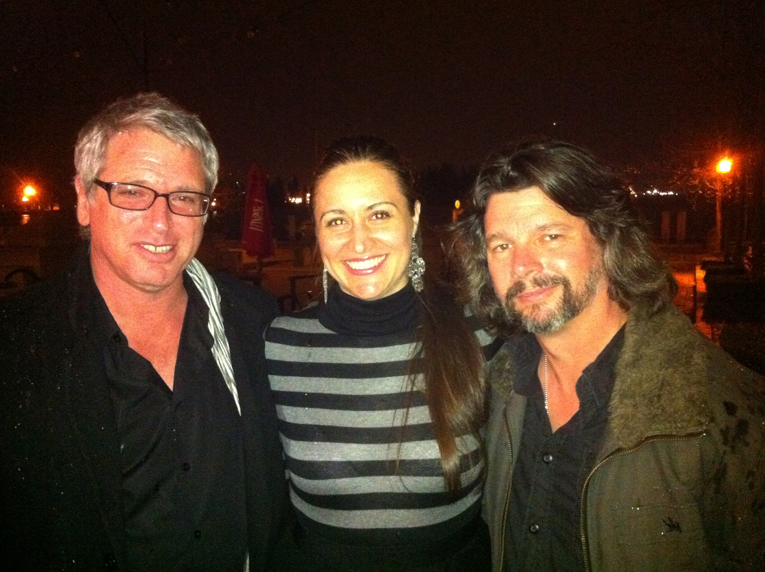 Me with Battlestar Galactica Producers and Director, Michael Rymer and Ronald D Moore at the 17th Precinct wrap party