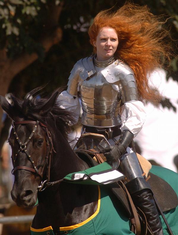 Virginia Hankins performing with one of her stunt horses.