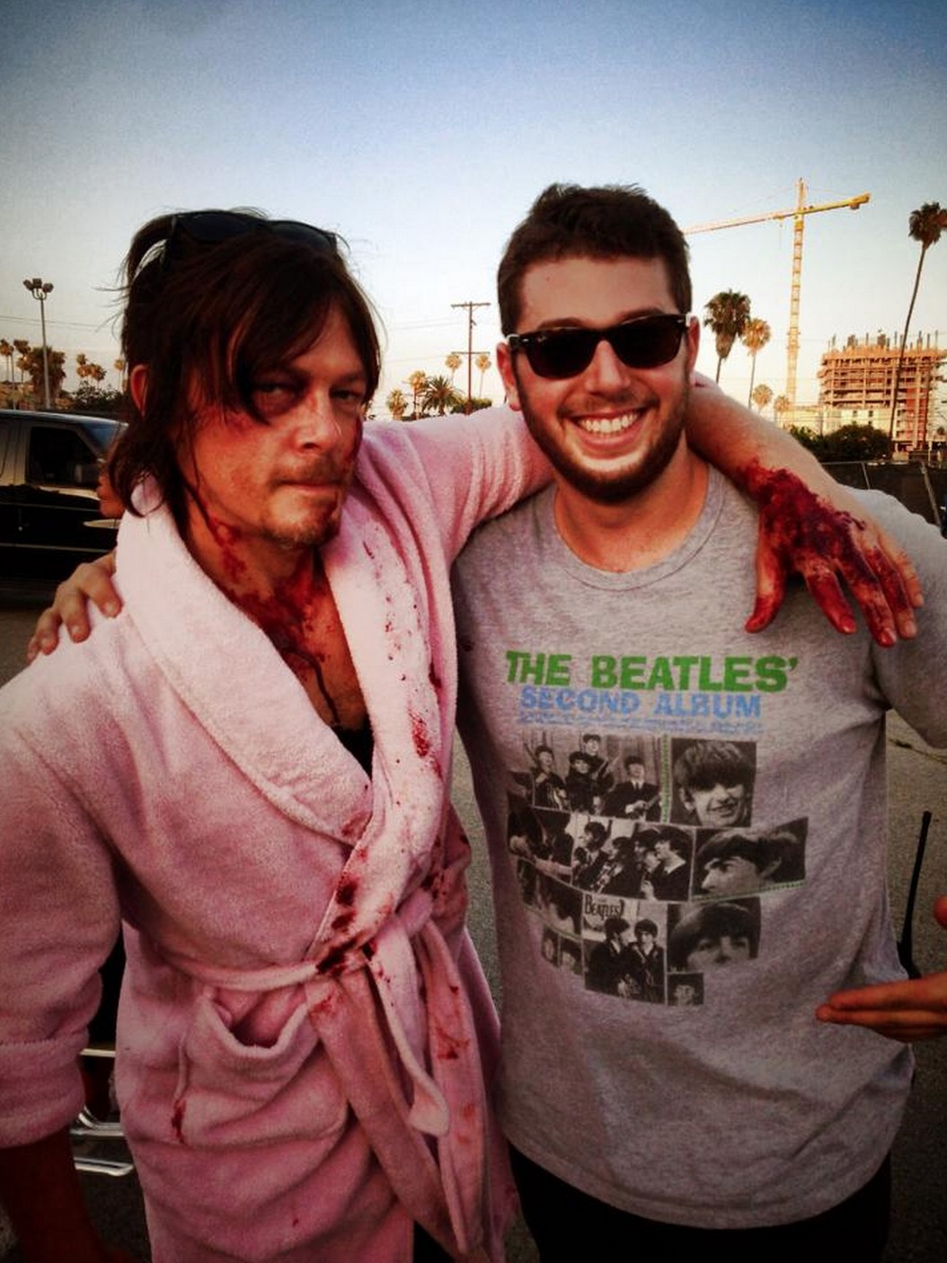 on set of 'Stretch' with Norman Reedus.