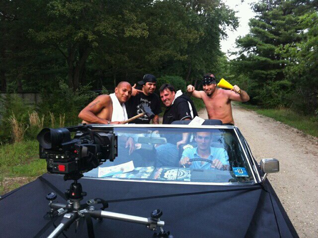Armageddon Ed, Jigger, Kidd, Wendle and Kenji on the set of 'Ticket to HELL'(in the Jersey De'Ville!)