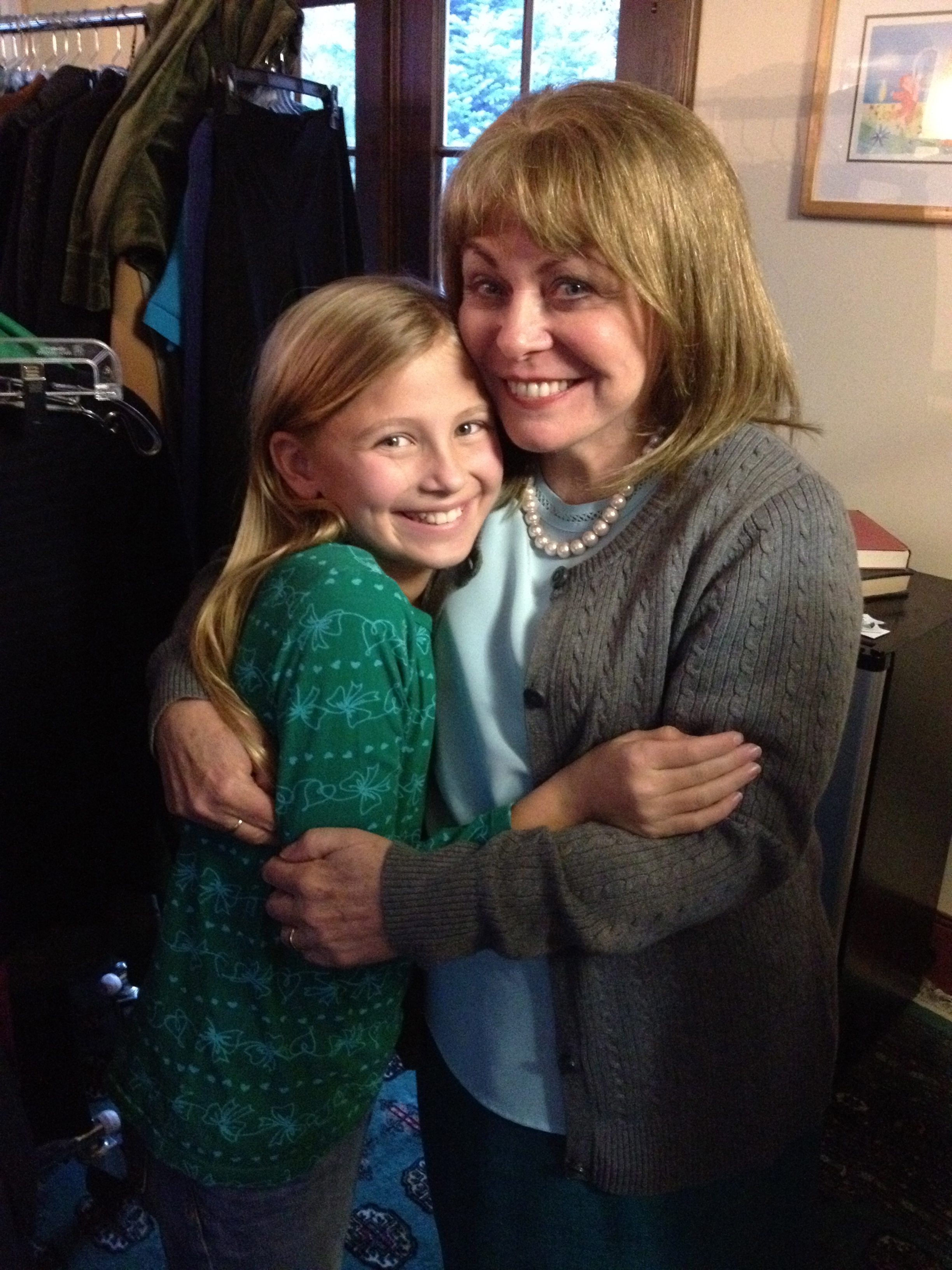 Maggie on set of Haunt directed by Mac Carter with Jacki Weaver who played her mom in the film.