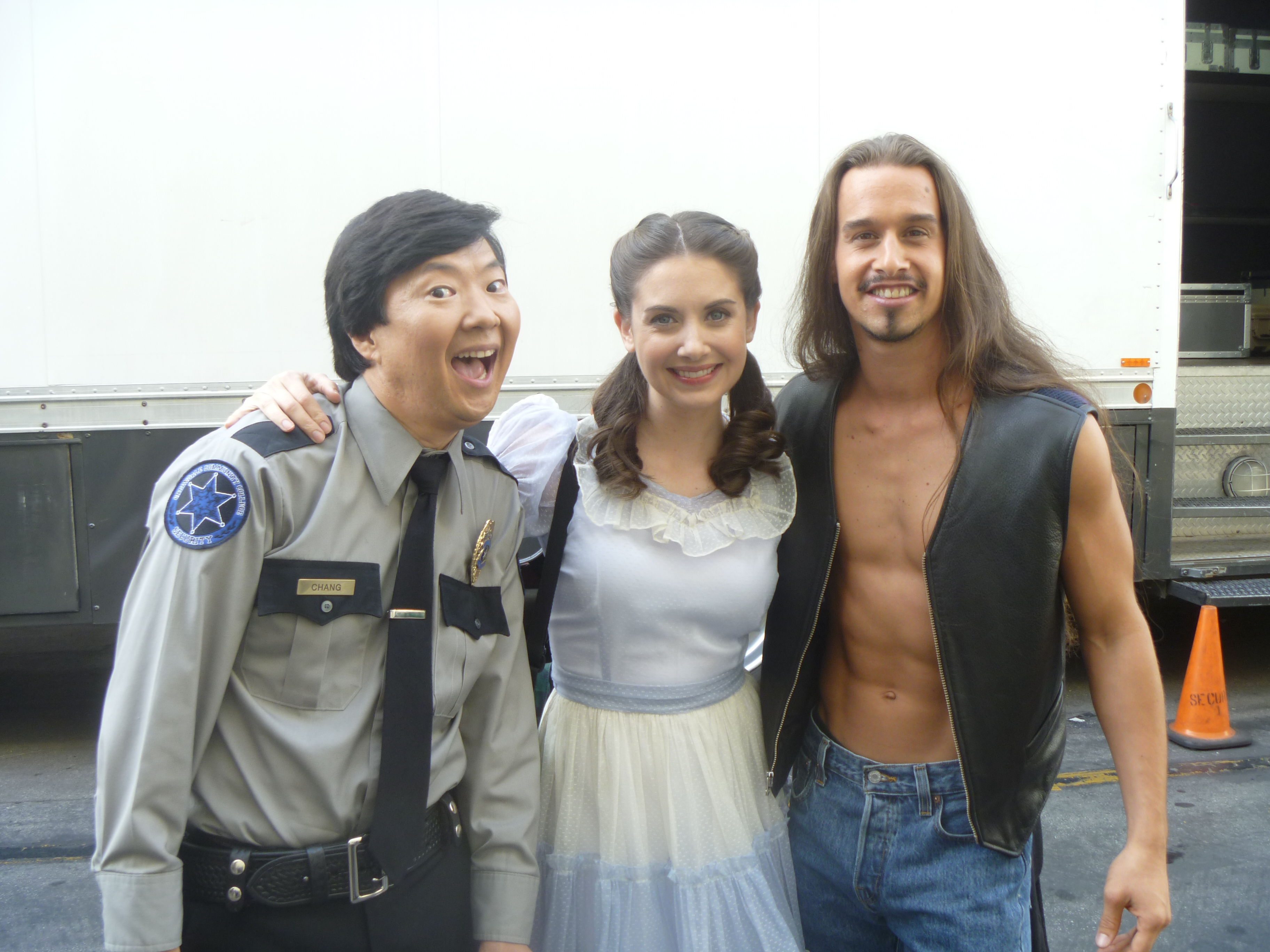 Ken Jeong, Alison Brie and Sancho Martin (Lorenzo Lamas Impersonator/Movement Actor Community 
