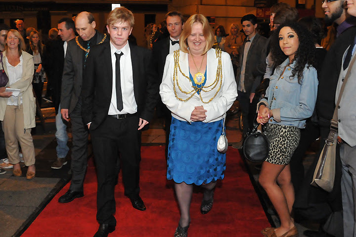Hooper and Brighton and Hove's mayor at the Darkwood Manor premiere in September 2011.