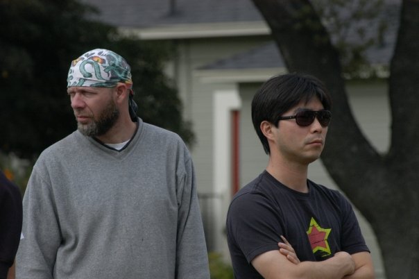 B. R. Tatalovic and Chanyong Park (on set in California, 2008).