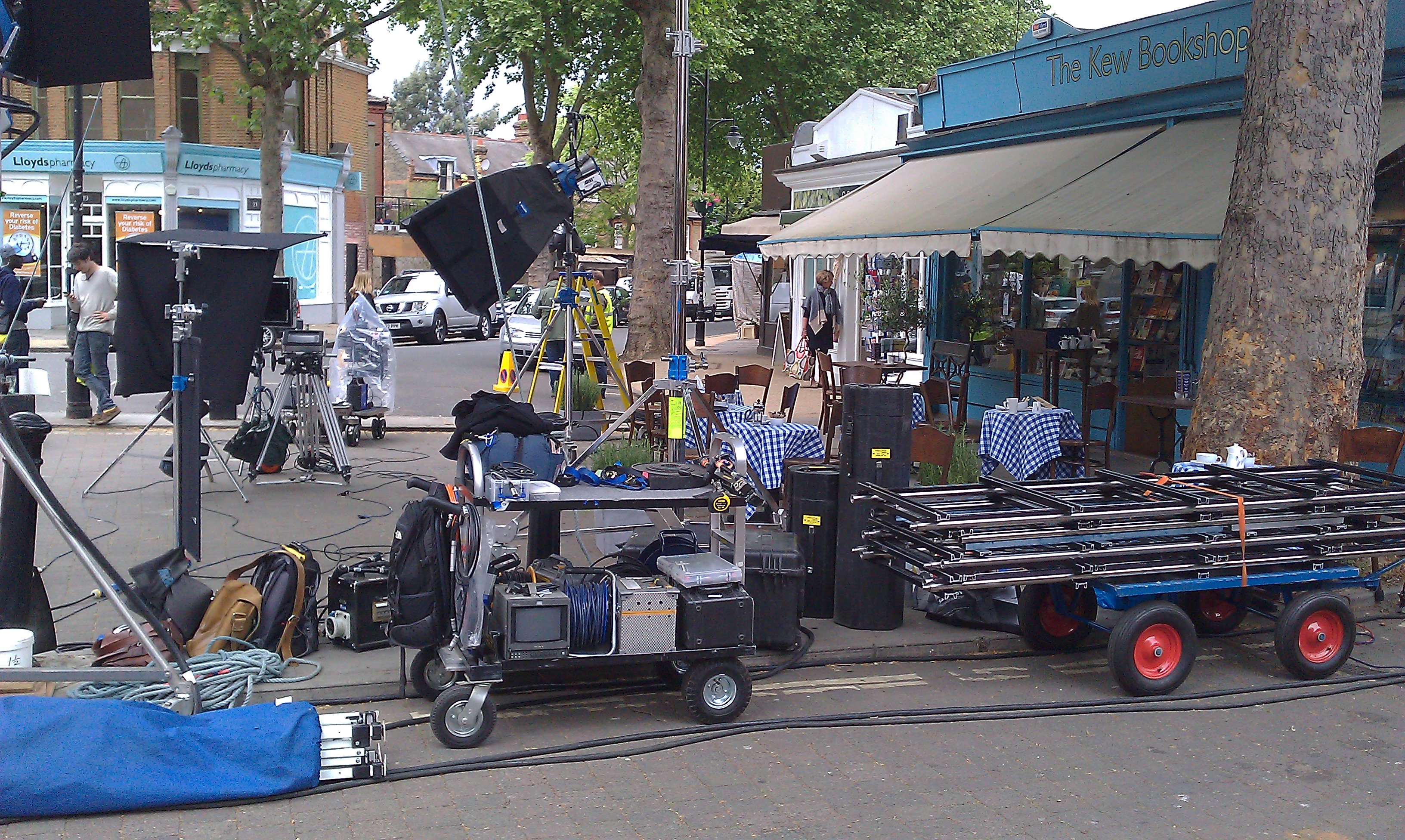 Cafe scene outside being prepared, Kew Gardens, Llyods Pharmacy commercial May 2011