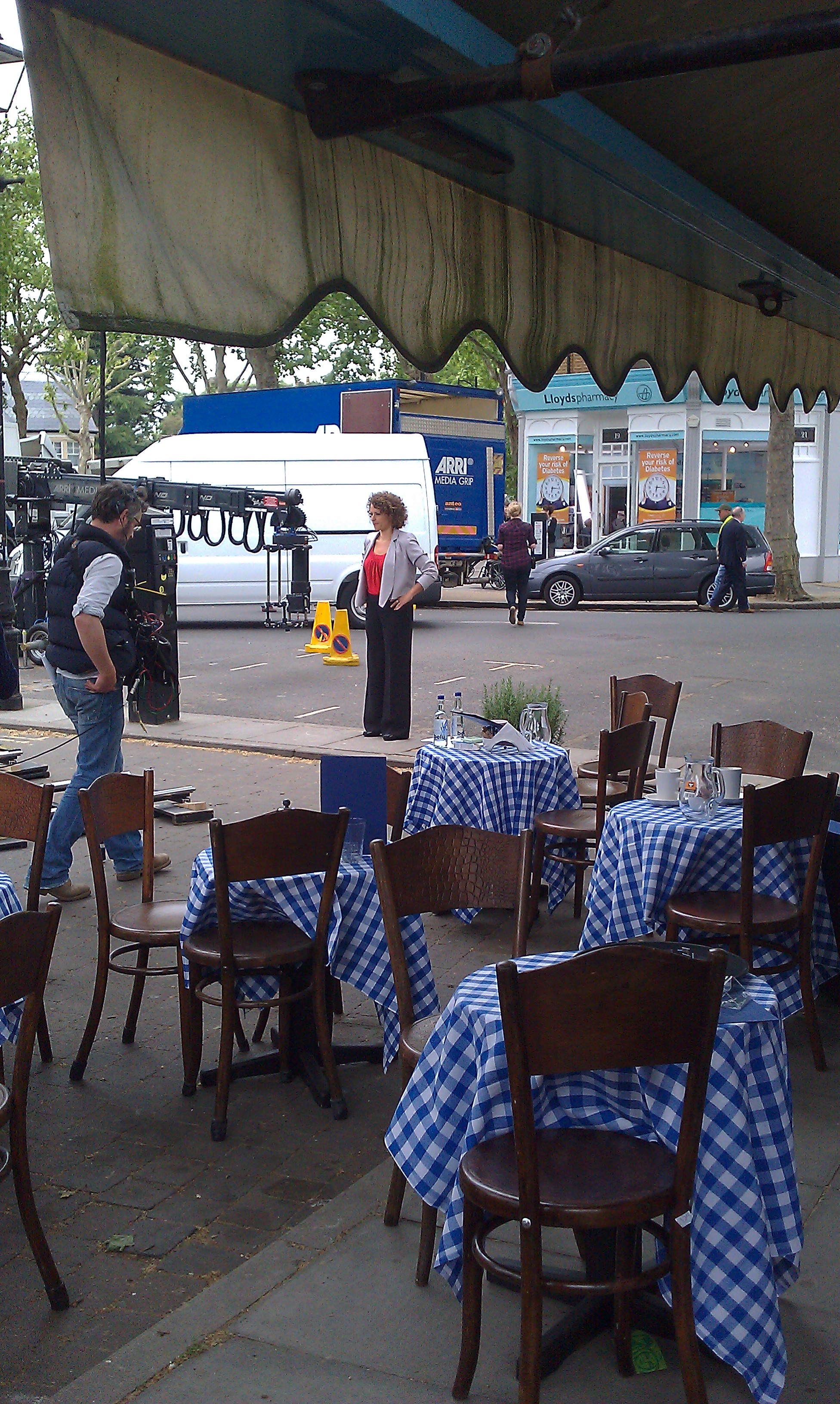 On set with nadia sawalha filming commercial for Lloys Pharmacy May 2011