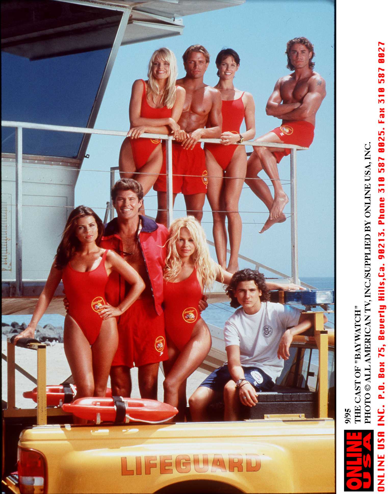 Still of Pamela Anderson, Yasmine Bleeth, Alexandra Paul, David Hasselhoff, David Chokachi and Jeremy Jackson in Gelbetojai (1989)