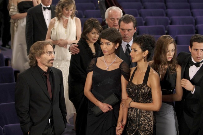 Still of Jackie Earle Haley, Olga Sosnovska and Indira Varma in Human Target (2010)