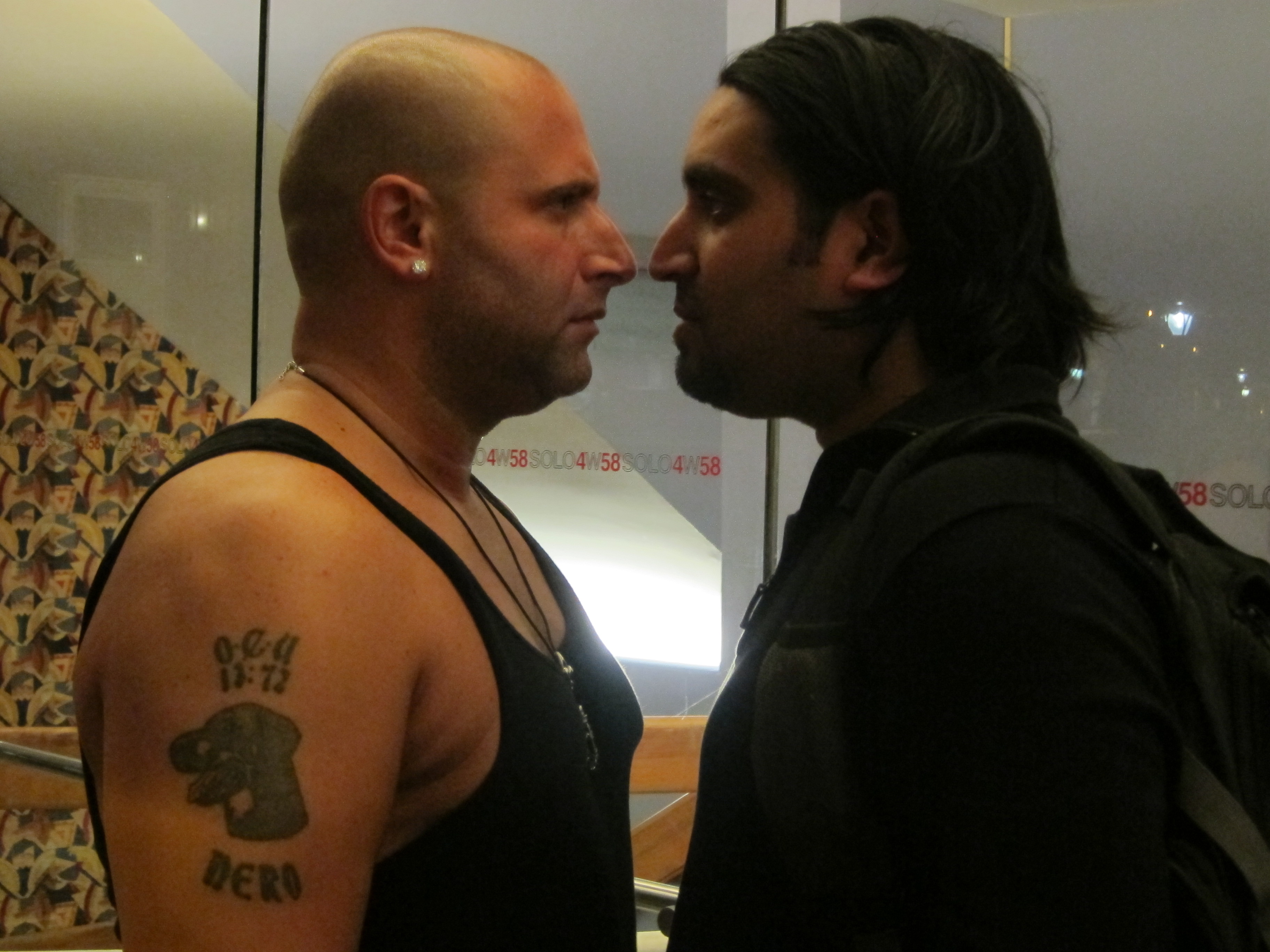 Ronnie 'the Rottweiler' Kerner (former street enforcer turned pro boxer) and Ronnie Banerjee on the set of Night Bird