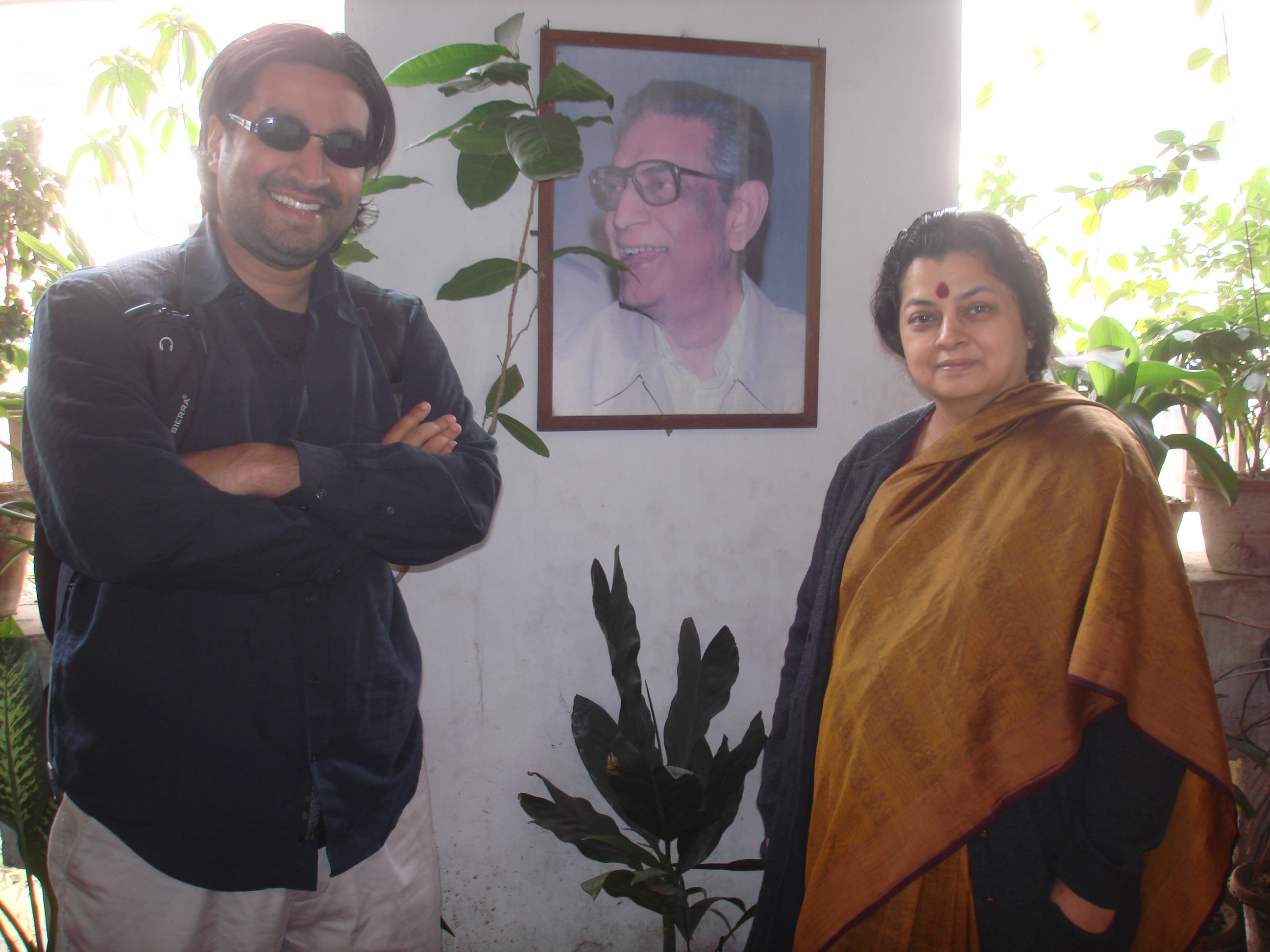 Late, legendary Oscar winning film director Satyajit Ray's daughter-in-law and Ronnie Banerjee at Satyajit Ray's residence in Calcutta, India