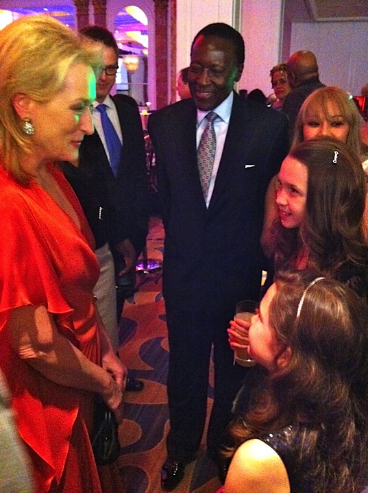 Meryl Streep giving advice to Olivia Shea and Allie Shea at the 2012 AARP Movies For Grownups Awards.