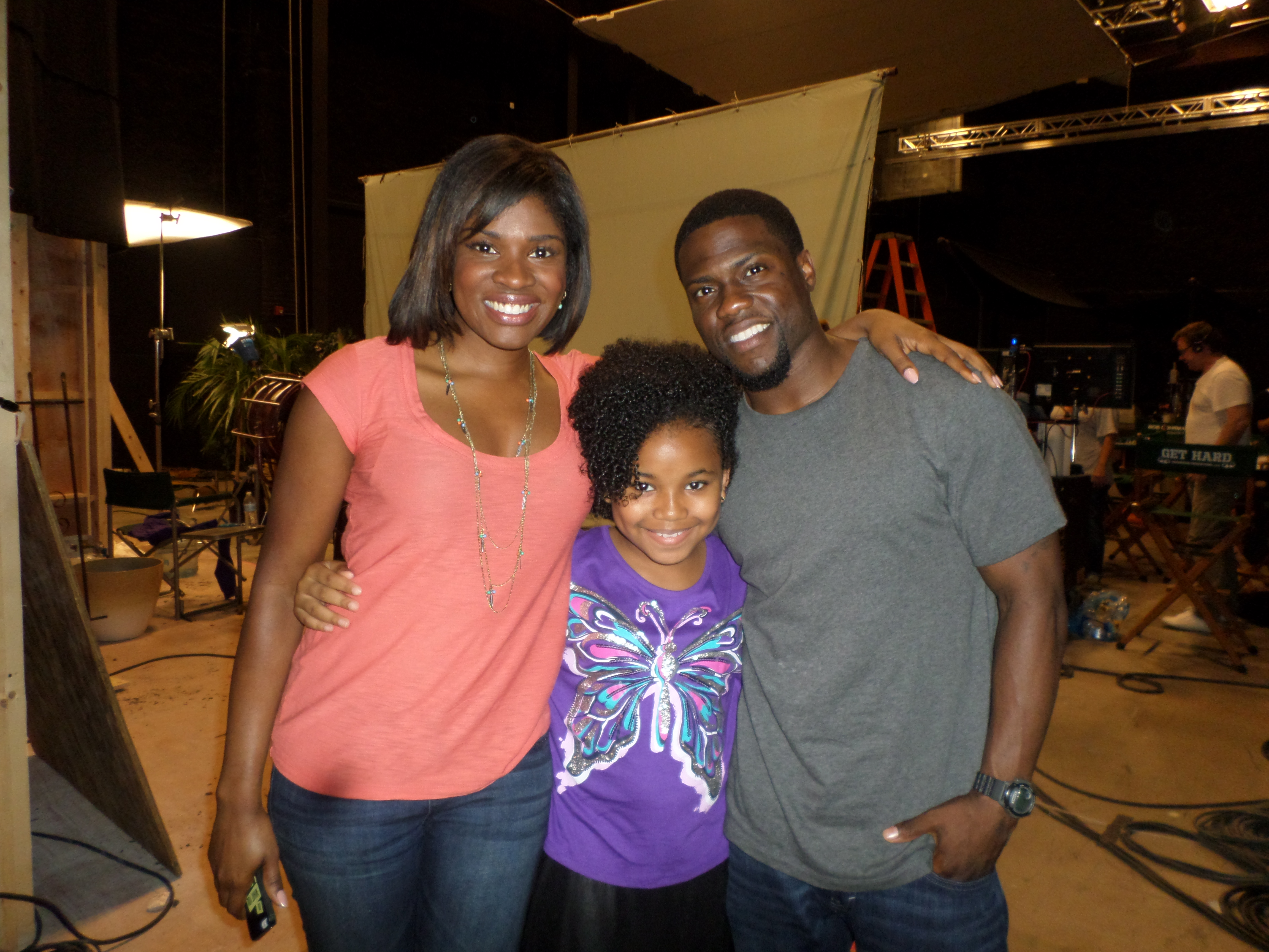 Ariana pictured with Kevin Hart and Edwina Findley on the set of Get Hard.