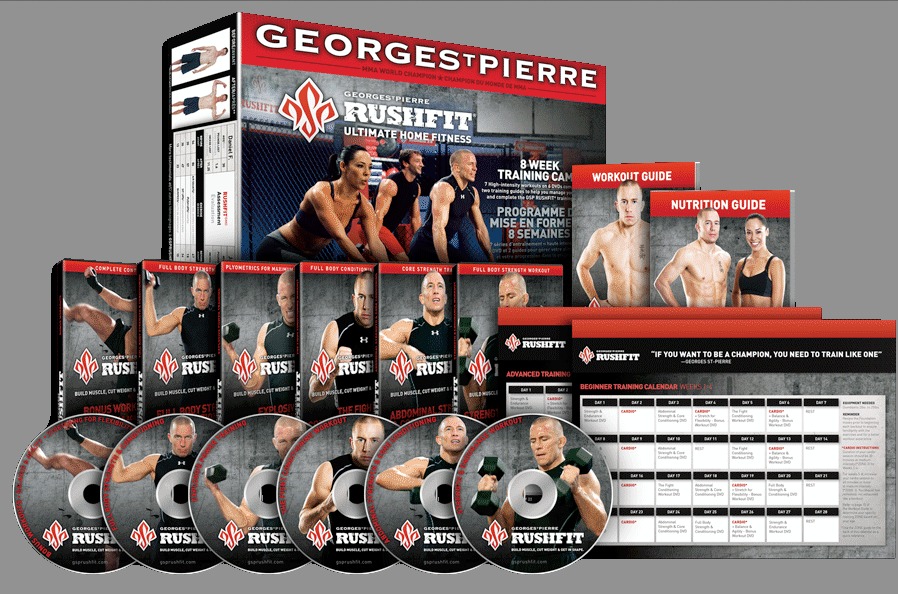 GSP RUSHFIT - 6 DVD's - 7 Workouts Workout Guide Nutrition Guide 3 Workout Calendars