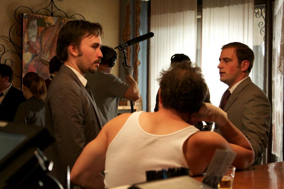 Matthew Walker (Left) working with the two actors, Richard Anderson (middle) and Josh Bingenhiemer (right) on the set of 