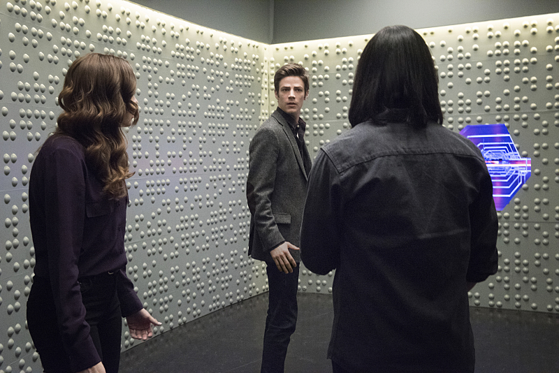 Still of Danielle Panabaker, Grant Gustin and Carlos Valdes in The Flash (2014)