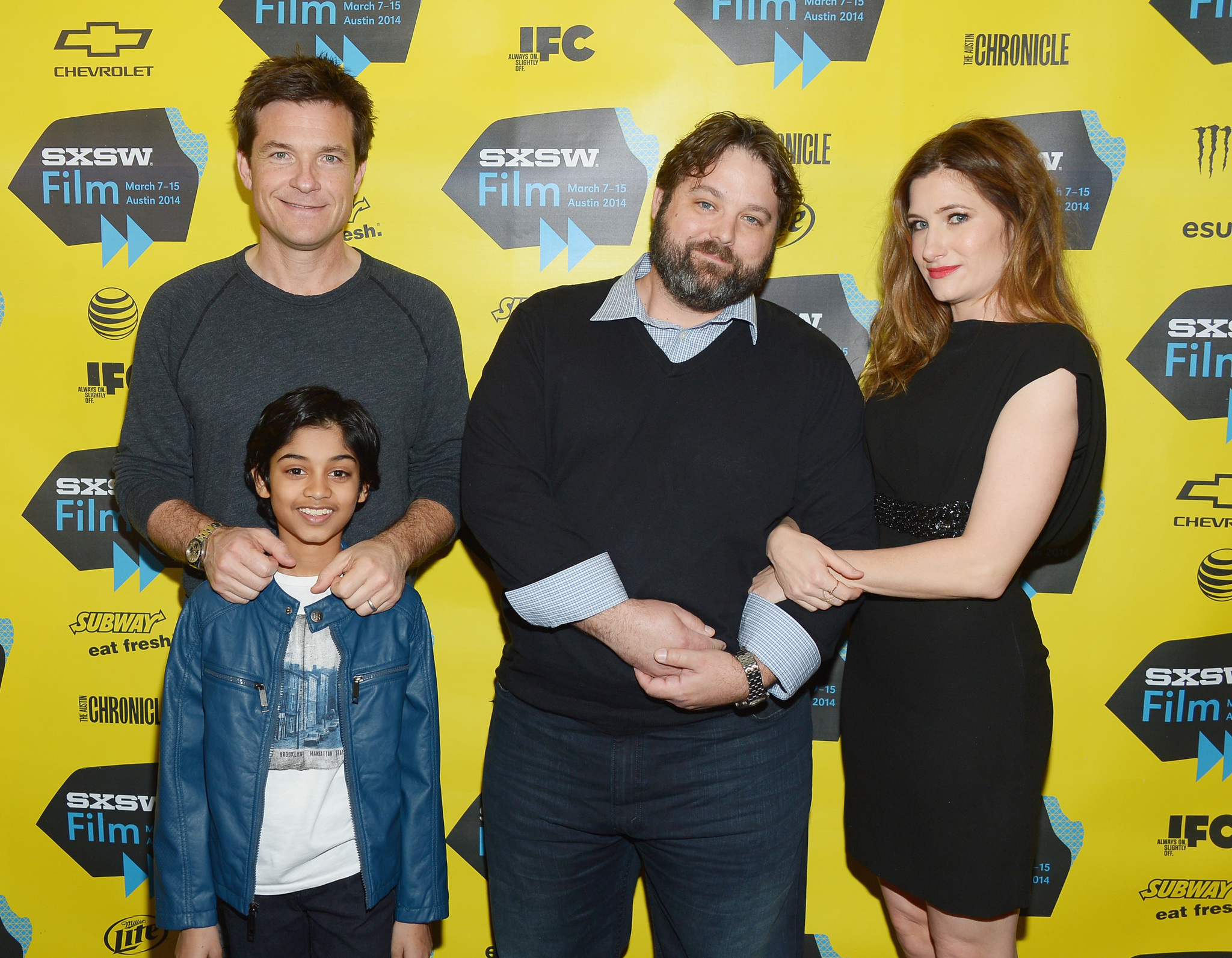 Jason Bateman, Kathryn Hahn, Andrew Dodge and Rohan Chand at event of Bad Words (2013)