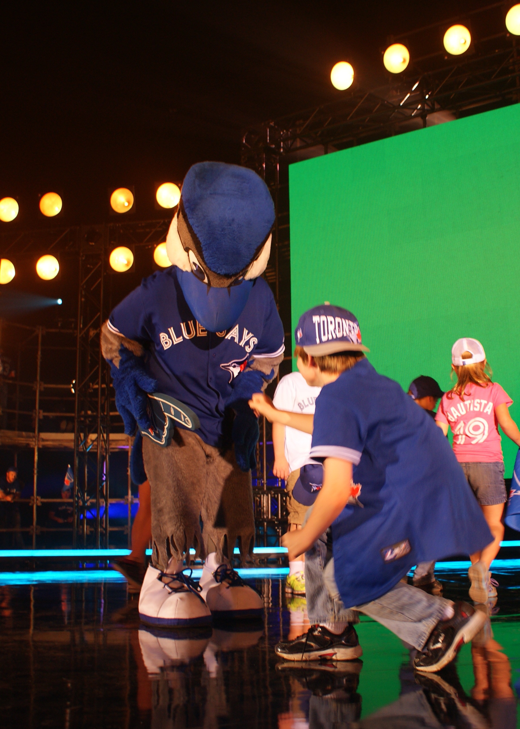 Lucas Martin and dancing with the Blue Jays Mascot