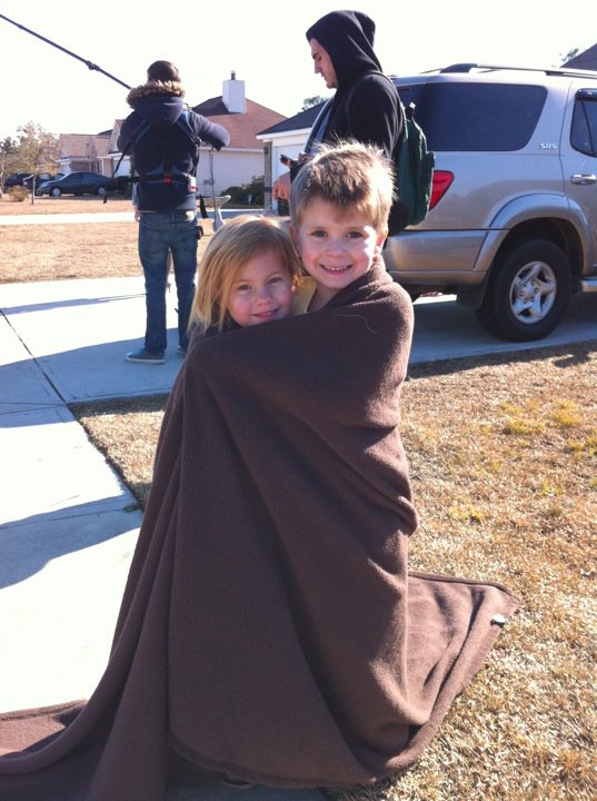 Morgan and costar Chase Wainscott on the set of Patrick Gilmore's, The Unwelcome