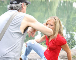 Behind the scene's still image of Jodie Shultz and NYC top make-up artist, Roberto.