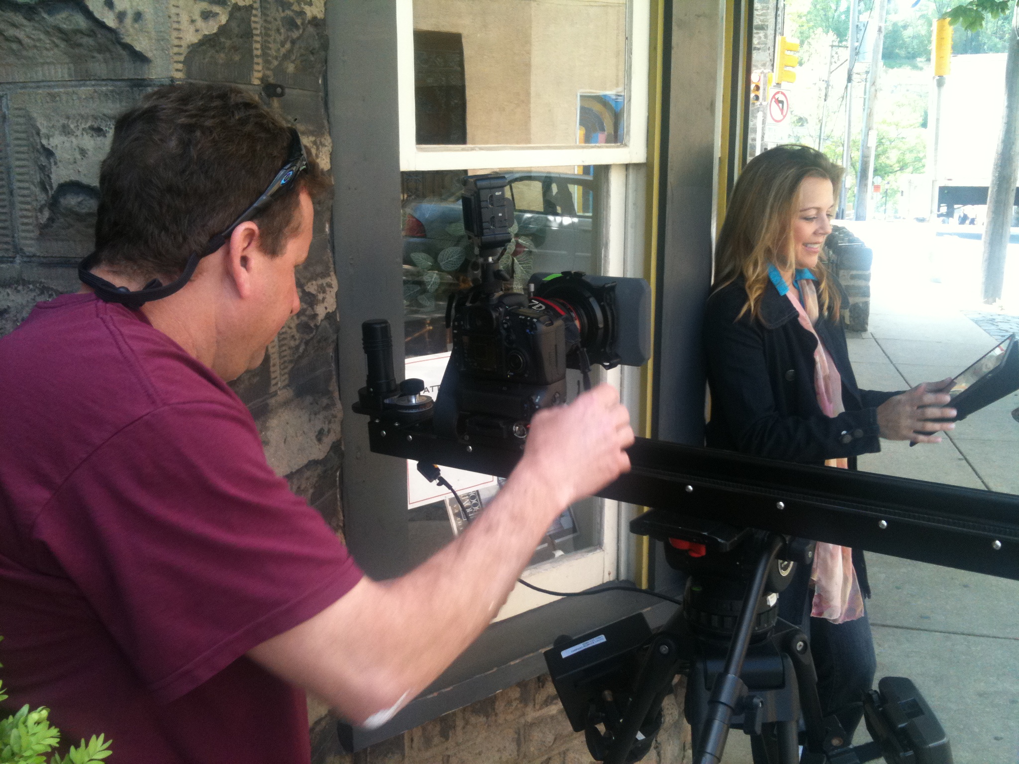 Still image of Jodie Shultz on set filming for ToonUps via Facebook.