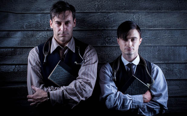 Still of Jon Hamm and Daniel Radcliffe in A Young Doctor's Notebook (2012)