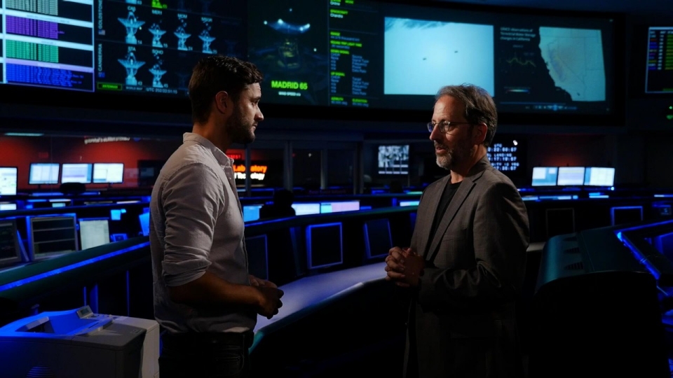 Phil Torres and Jay Famiglietti filming Al Jazeera TechKnow at NASA Jet Propulsion Laboratory, October 17, 2014