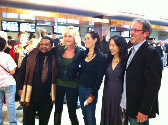 Tyrone Hayes, Erin Brockovich, Elise Pearlstein, Jessica Yu and Jay Famiglietti at opening of Last Call at the Oasis in Los Angeles, May 4, 2012