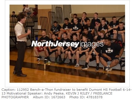 Andy Peeke giving a motivational speech at Dumont High School (NJ)