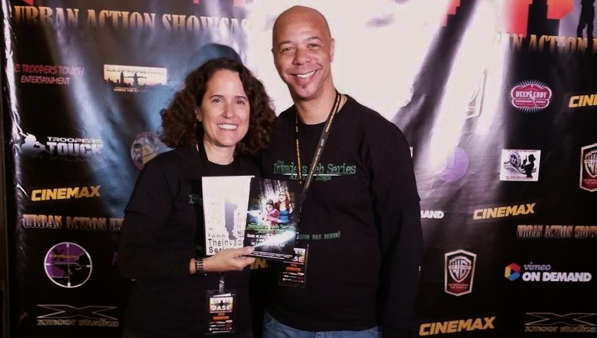 Marti Davis, Producer & Mark Cabaroy, Director highlighting The Invaders, winner of the Action Adventure Award at the 2014 Urban Action Showcase & Expo NYC