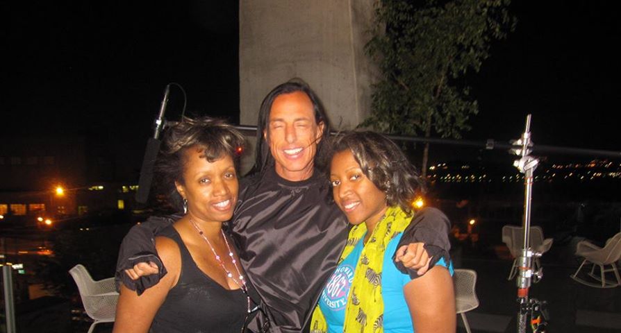 Lauretta (mother) and LeeAnet Noble on set with top designer Rick Owens