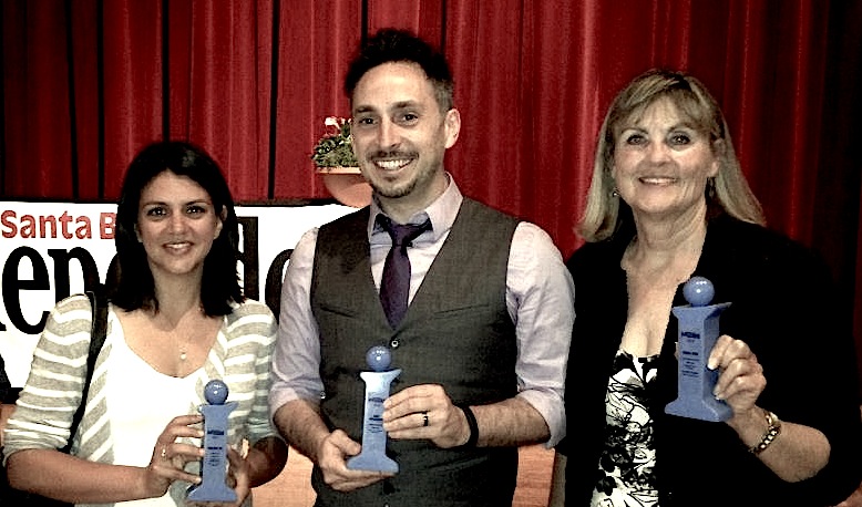 Accepting the 2013 Santa Barbara Independent Theatre Award for Best Performance alongside the award winners for Best Costume and Best Director.