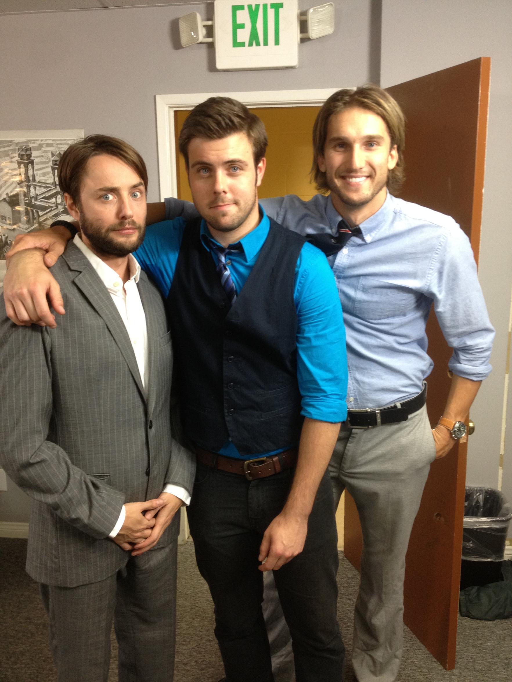 Vincent Kartheiser, Robert Hardin and Landon Ashworth on the set of Cussing In The Workplace.