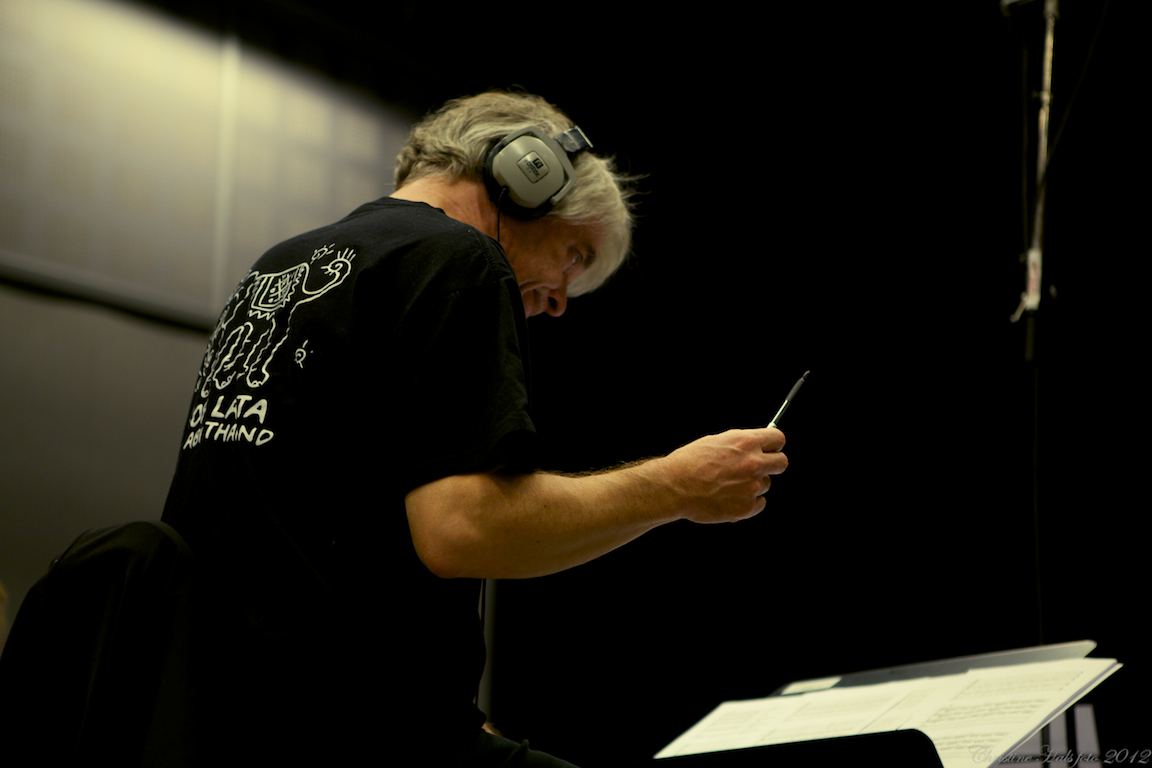 Sonny Jansson conducting S:t Matteus Symphonic Orchestra's string section at the recording session for 
