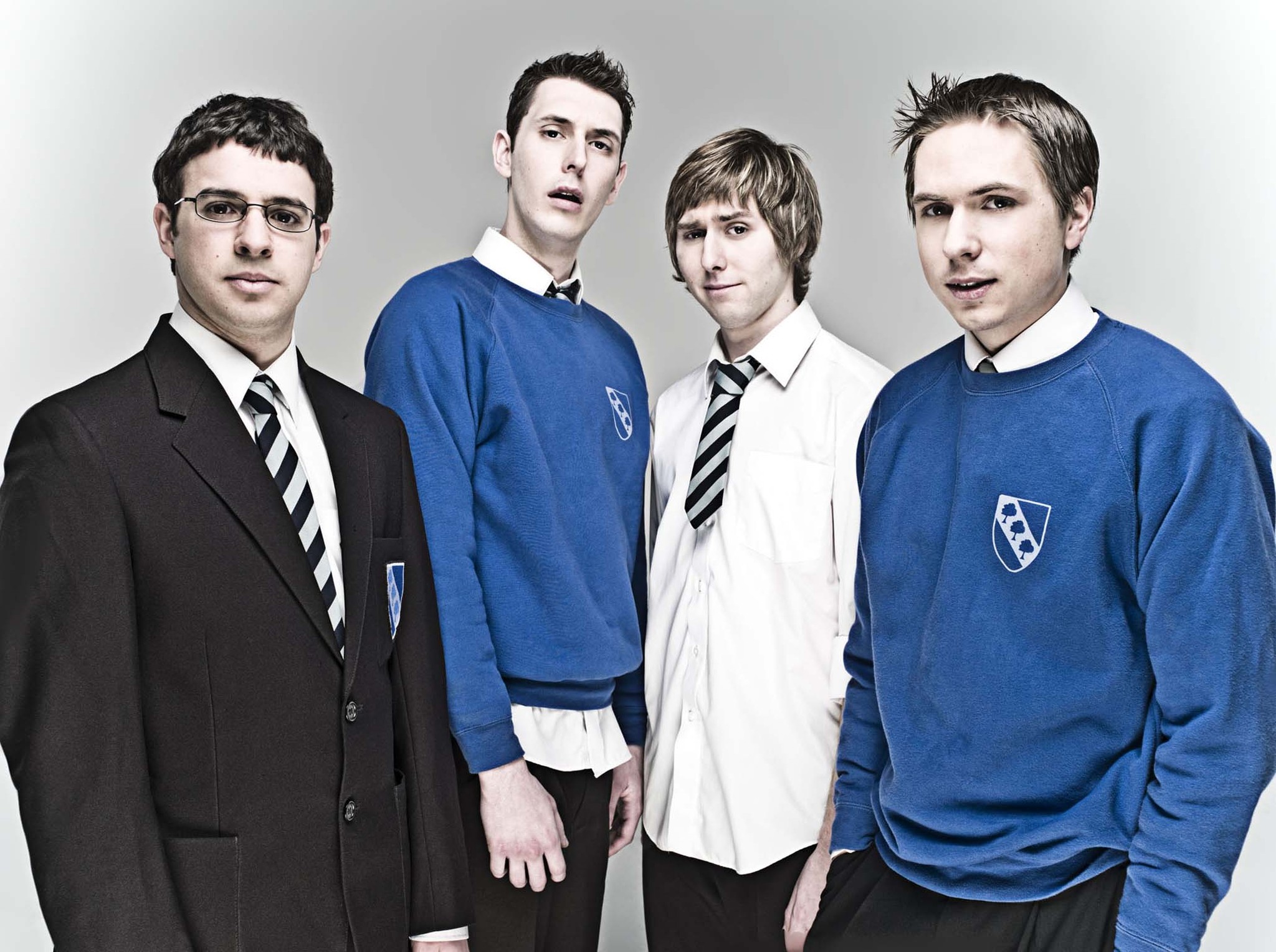 Still of James Buckley, Blake Harrison, Simon Bird and Joe Thomas in The Inbetweeners (2008)