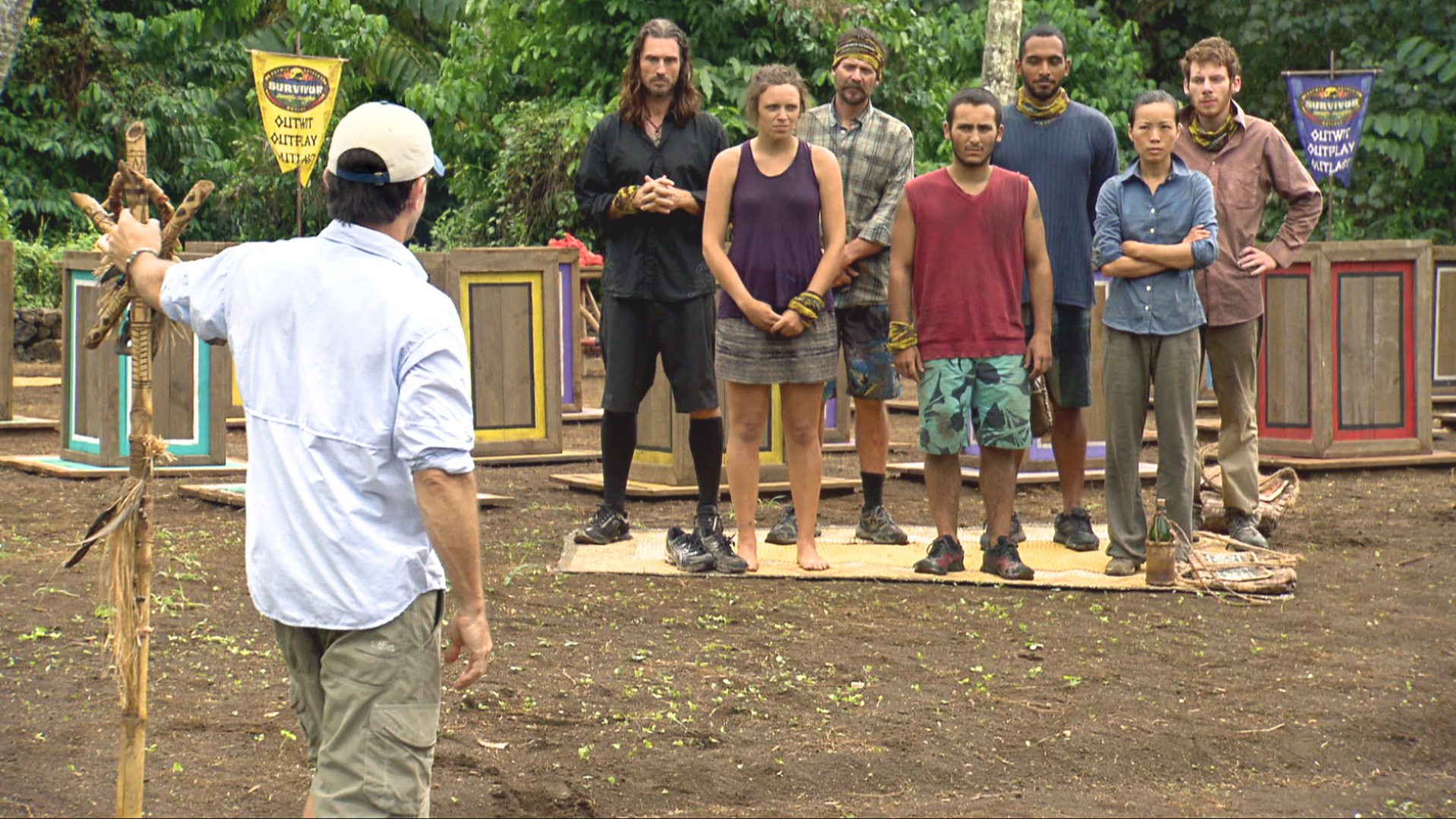 Still of Jeff Probst, Benjamin Wade, Albert Destrade, Edna Ma and Brandon Hantz in Survivor (2000)